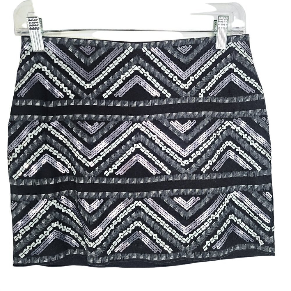 Express Black Sequin Embellished Mini Bodycon Skirt